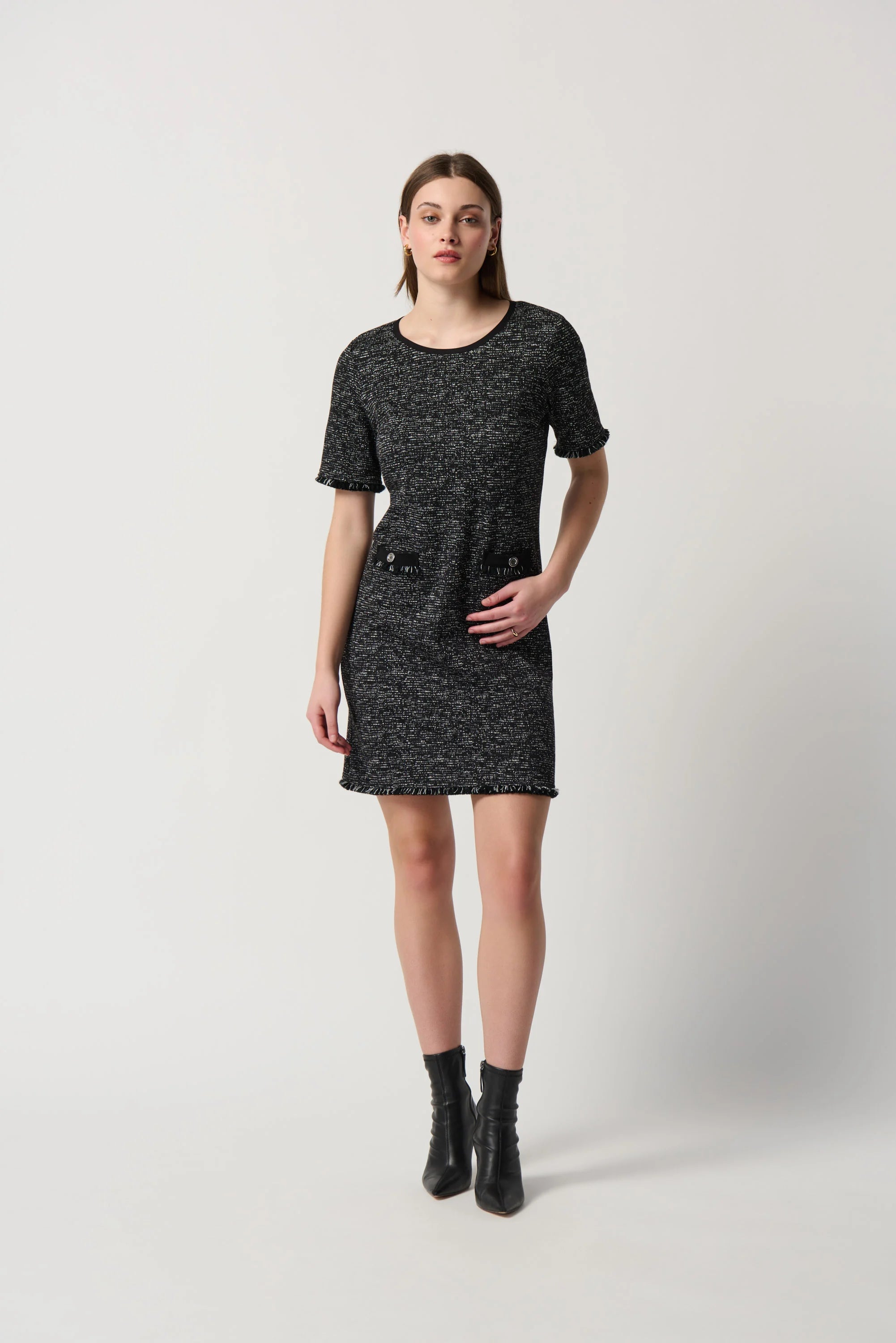Jacquard Knit Dress With Fringe Detail-Joseph Ribkoff-Style 234157
