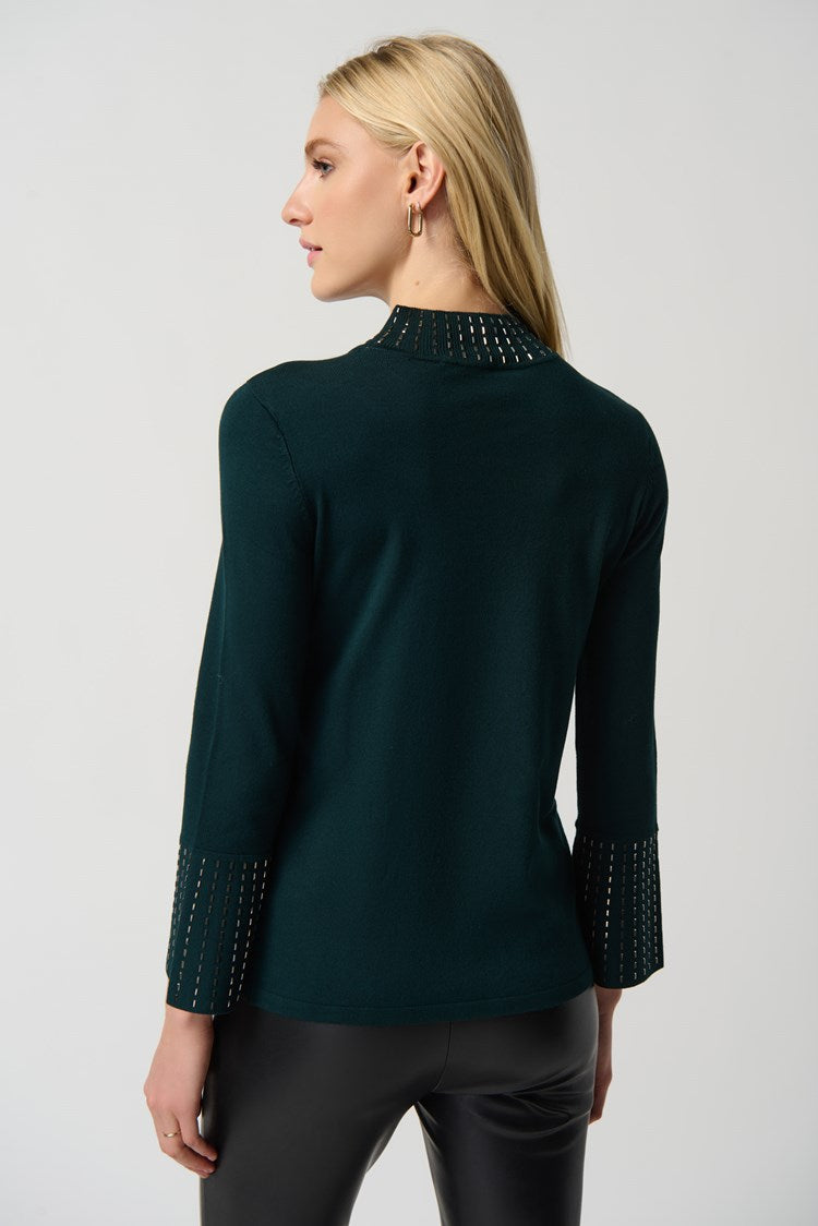 Embellished Sweater With Bell Sleeve and Mock Neck-Jospeh Ribkoff 234920