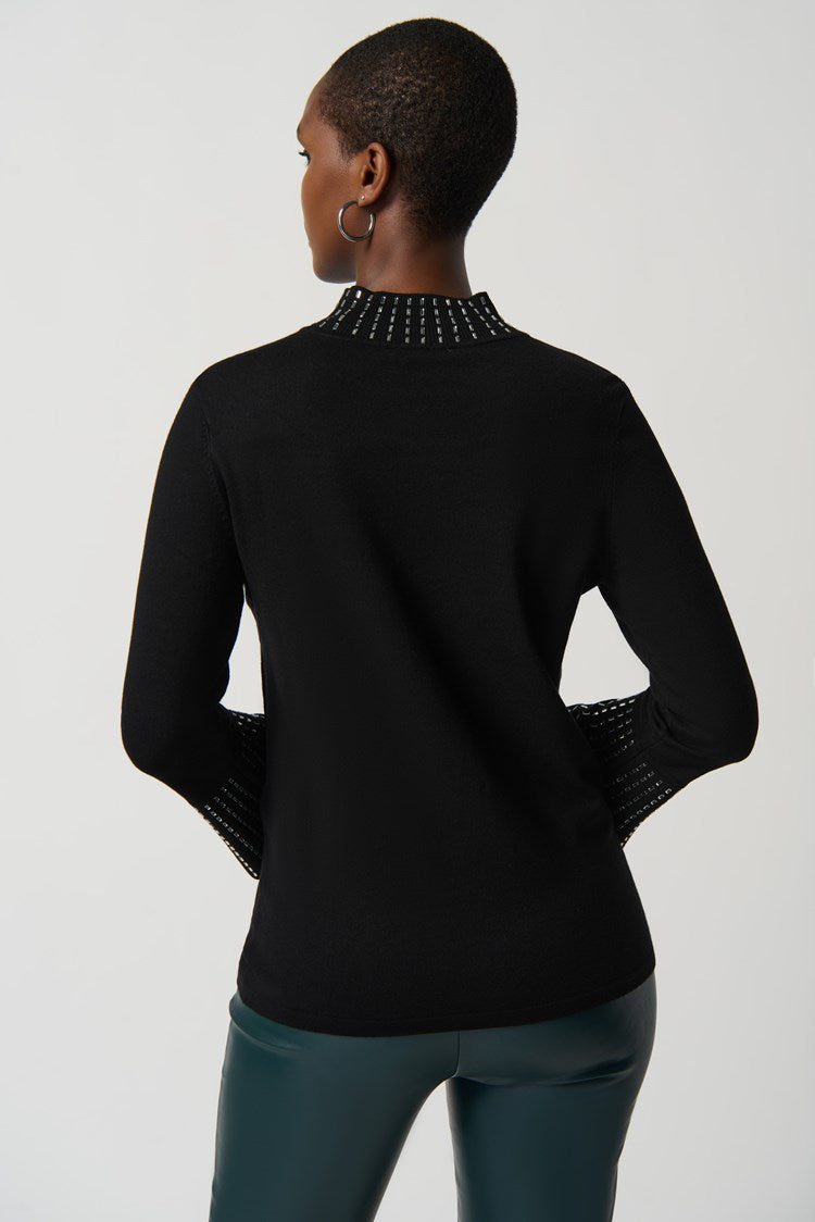 Embellished Sweater With Bell Sleeve and Mock Neck-Jospeh Ribkoff 234920
