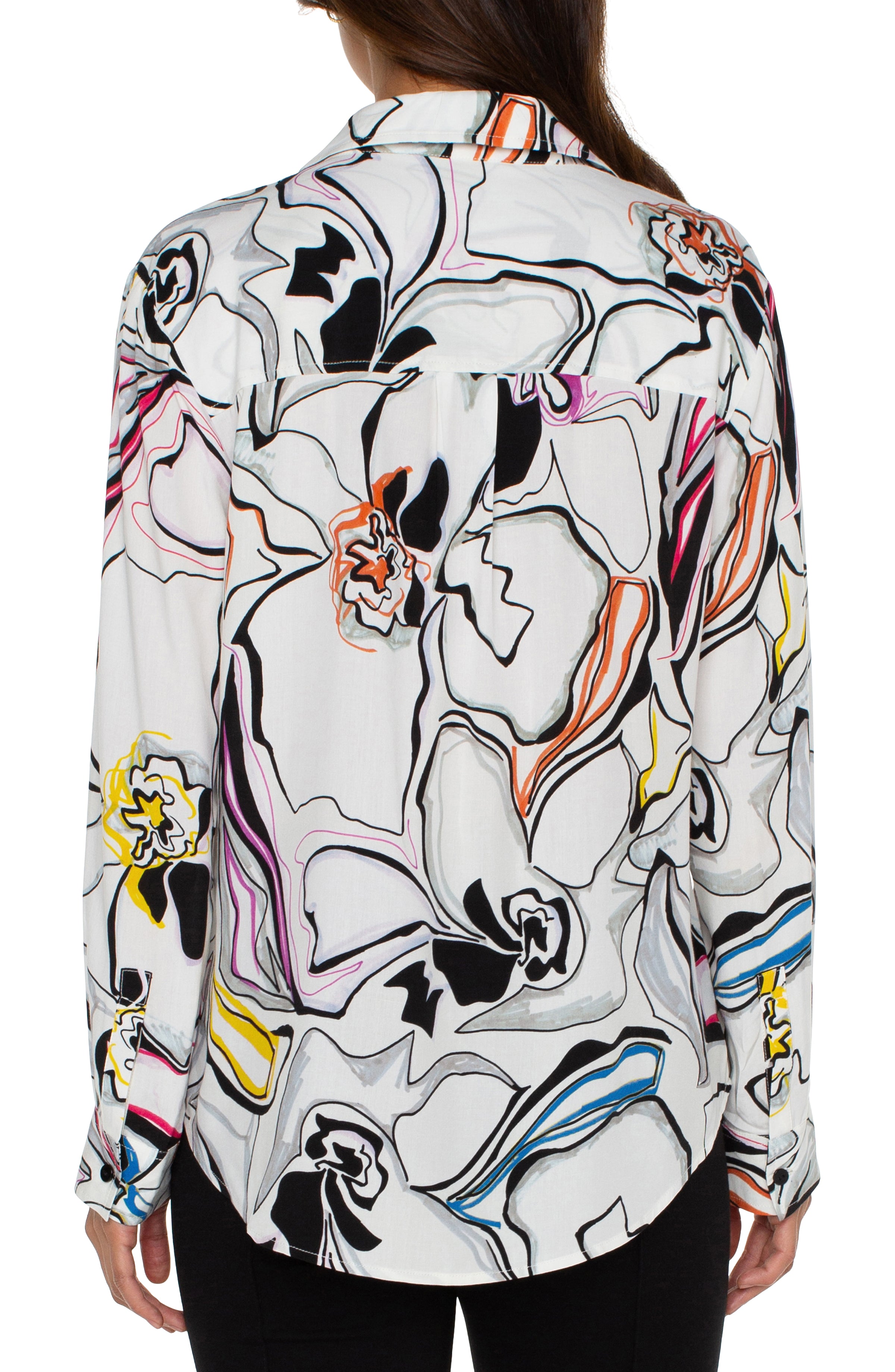 Button Front Abstract Floral Blouse-Liverpool