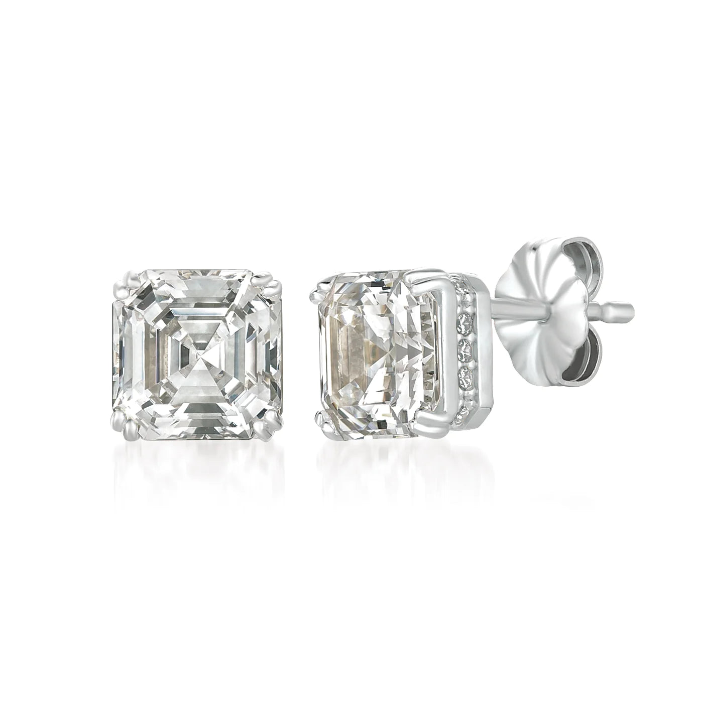 Royal Asscher Cut Stud Earrings Finished in Pure Platinum